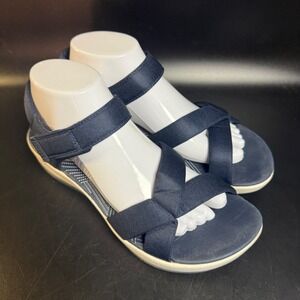 Clarks Cloudsteppers Womens 8.5M Navy Blue Arla Primrose Sandals Comfort Straps